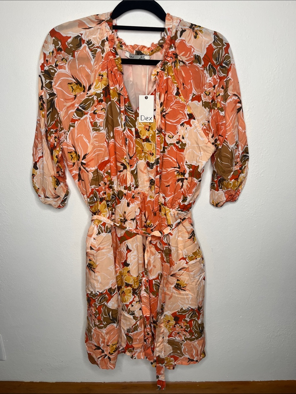 Dex Floral Orange Belted Women's Dress